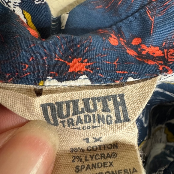 Duluth Trading Wrinkle Fighter Womens Button Down Shirt Blue Floral Size 1X - Picture 4 of 7